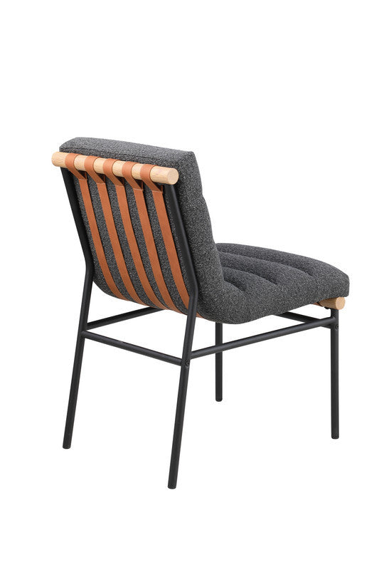 Liana Dark Gray Boucle Fabric Set Of 2 Dining Chair With Black Iron Legs