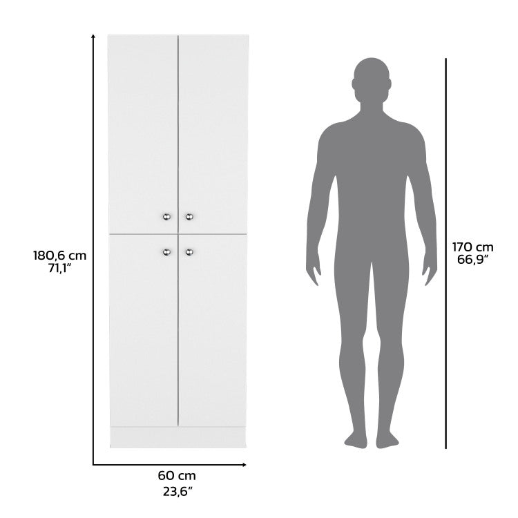 Kitchen Pantry 71" H, 4 Doors, 5 Adjustable Shelves, Laundry, White
