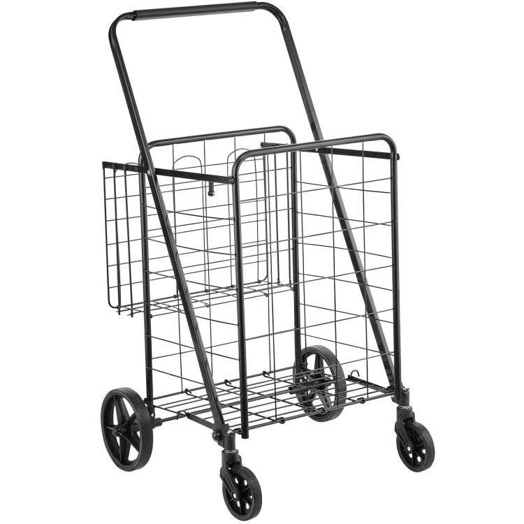 Folding Shopping Cart, Jumbo Grocery Cart With Double Baskets, 360 Swivel Wheels, Heavy Duty Utility Cart, 110 Lbs Large Capacity Utility Cart For Laundry, Shopping, Grocery, Luggage