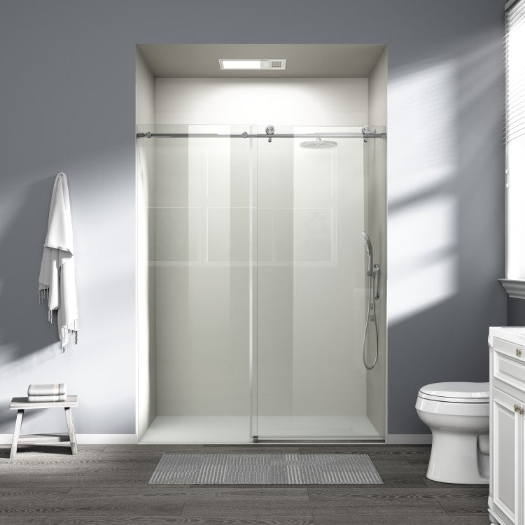 56" 60" W X 76" H Single Sliding Shower Door, Frameless Bathroom Sliding Door With 1 4" 6Mm Tempered Glass For Walk In Shower, Brushed Nickel Cm 25D06 60Bnx