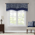 Jacquard Window Rod Pocket Valance With Ds Navy 50X18"