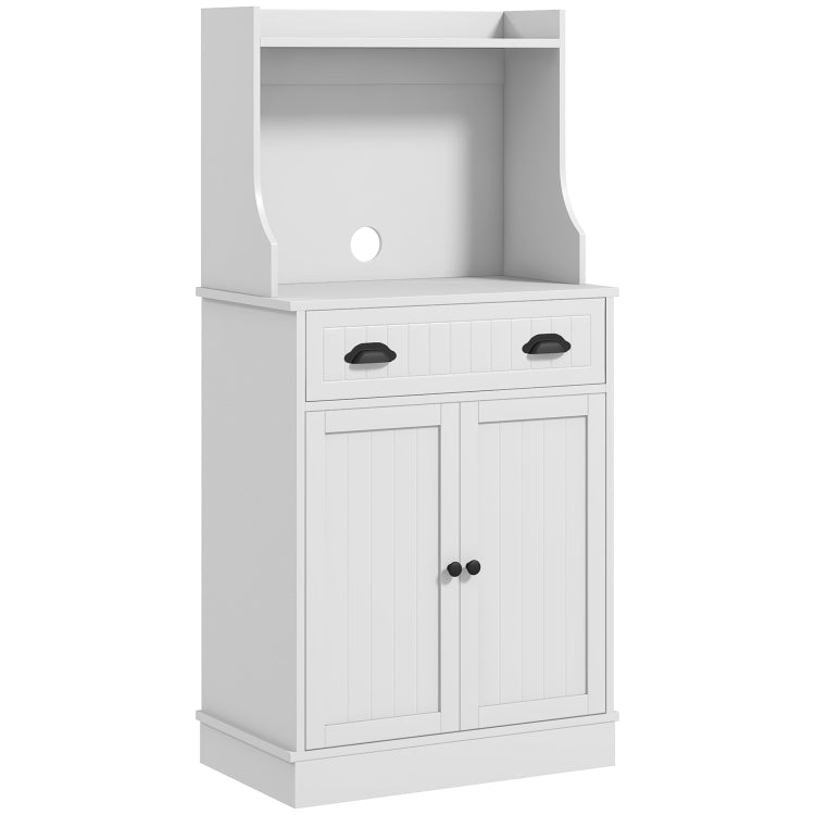Homcom Microwave Cabinet With Storage Drawer, Double Door Cabinet And Adjustable Shelf, Buffet With Hutch And Cable Hole, Storage Cabinet For Kitchen, Dining Room, Living Room, White