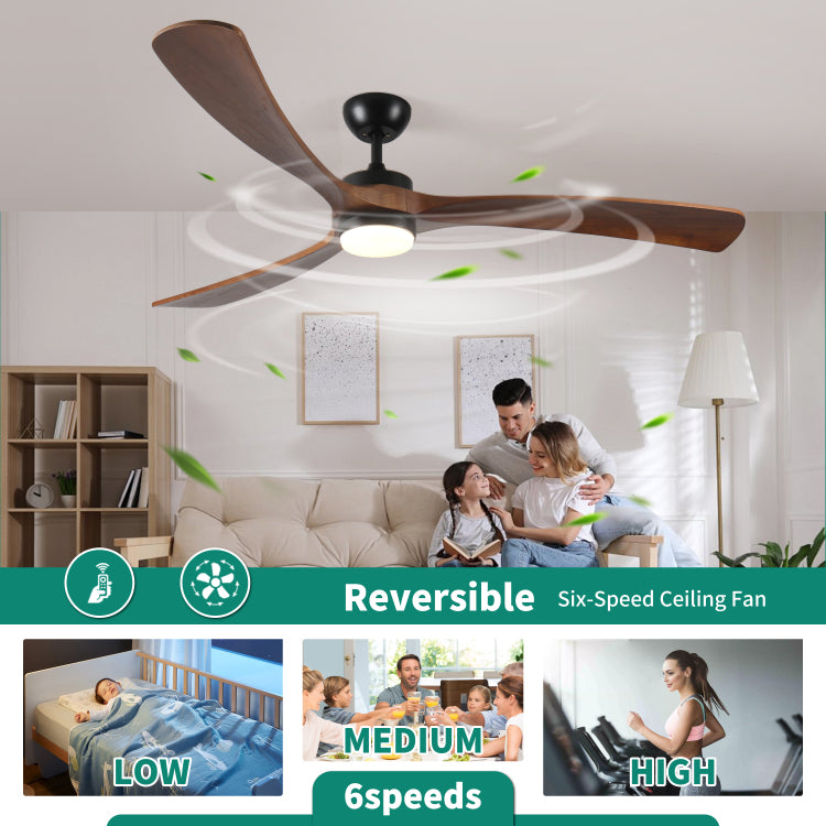 72 Inch Solid Wood With Lights And Remote Control Indoor Outdoor 3 Wooden Blades Modern For Porch Living Room Bedroom