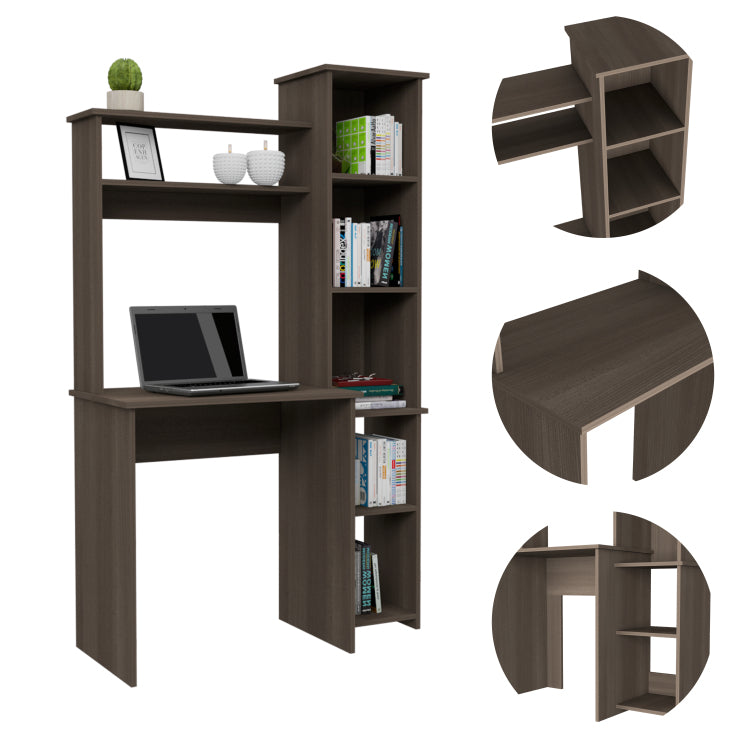 Aramis Desk, Five Shelves, Two Superior Shelves, Smokey Oak