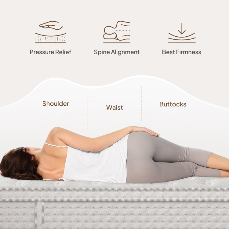 14'' Hybrid Mattress King, Memory Foam & Pocket Springs For Pressure Relief, Fiberglass Free Ergonomic Home White