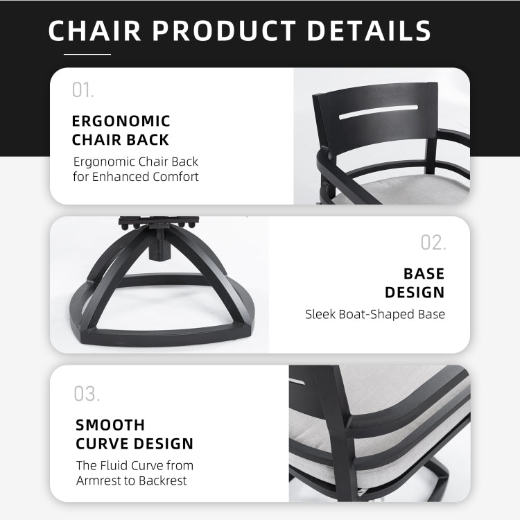 Outdoor Patio Aluminum Swivel Rocker 2Pcs With Outdoor Grade Sunbrella Fabric Cushions, Ember Black