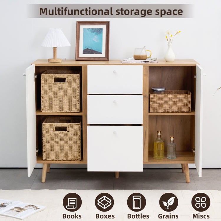Sideboard Buffet Cabinet With 3 Drawers & 2 Doors,47.24"Buffet Cabinet With Adjustable Shelves For For Living Room Dining Room Hallway,Kitchen
