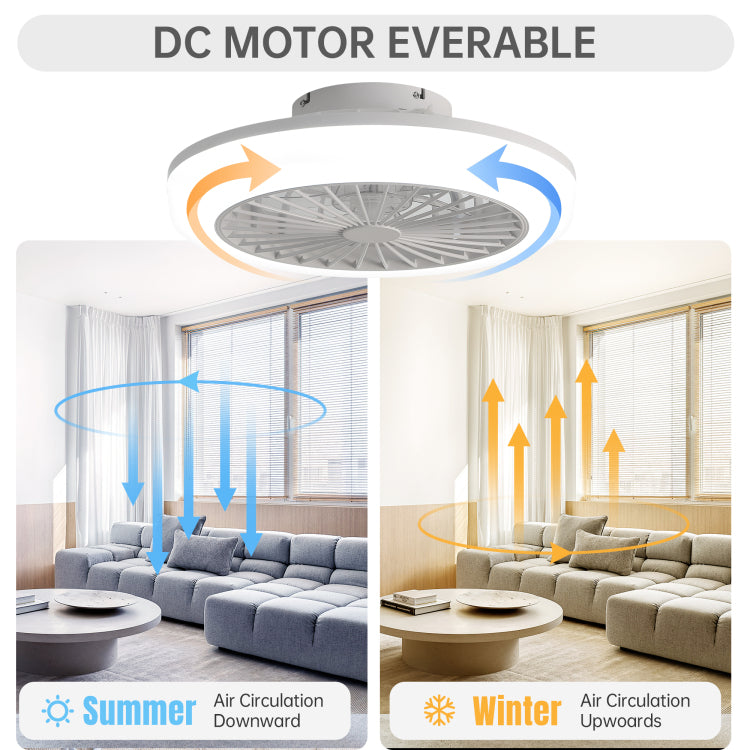18 Inch Enclosed And Remote, Flush Mount Bladeless Modern Low Profile For Bedroom Kitchen Dining Room