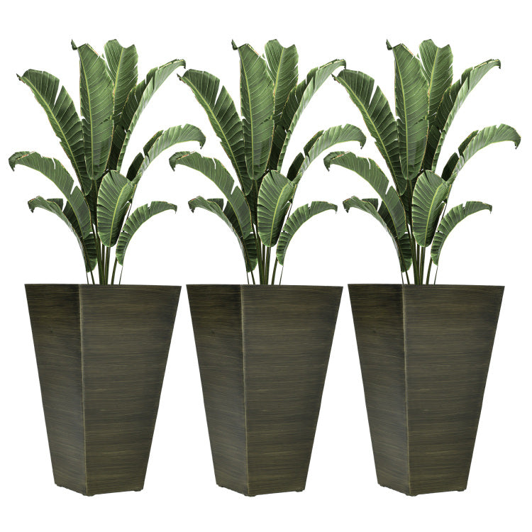 Outsunny 28" Tall Outdoor Planters, Set Of 3 Large Taper Planters With Drainage Holes And Plug, Faux Wood Plastic Flower Pots For Outdoor, Indoor, Garden, Patio, Dark Brown