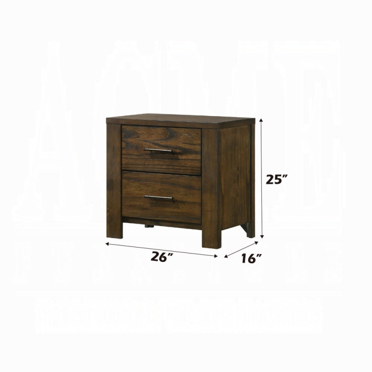 Classic Oak Finish Nightstand With Two Drawers Wooden Bedroom Furniture 1Pc