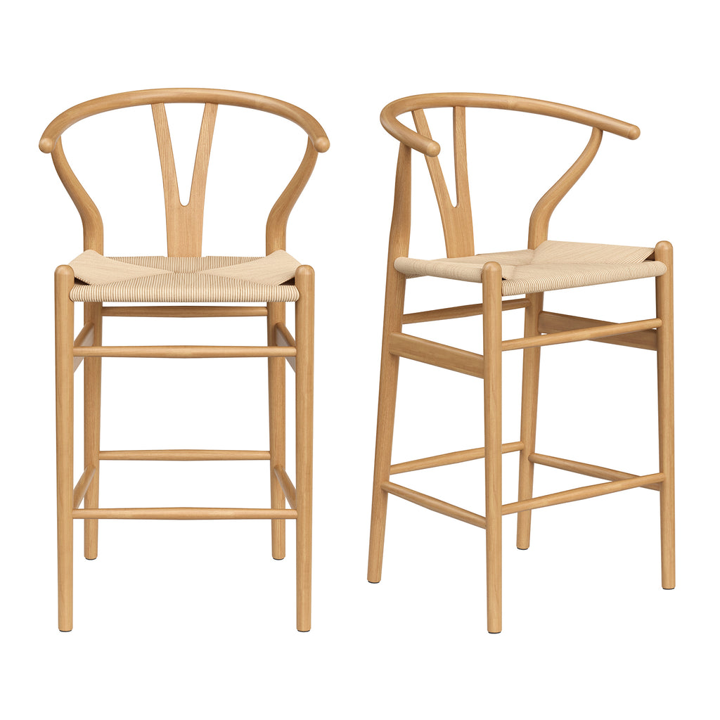 Wishbone Barstool,Weave Counter Height Bar Stools, Fully Assembled Rattan Bar Chairs For Kitchen Island,1Pc,Natural