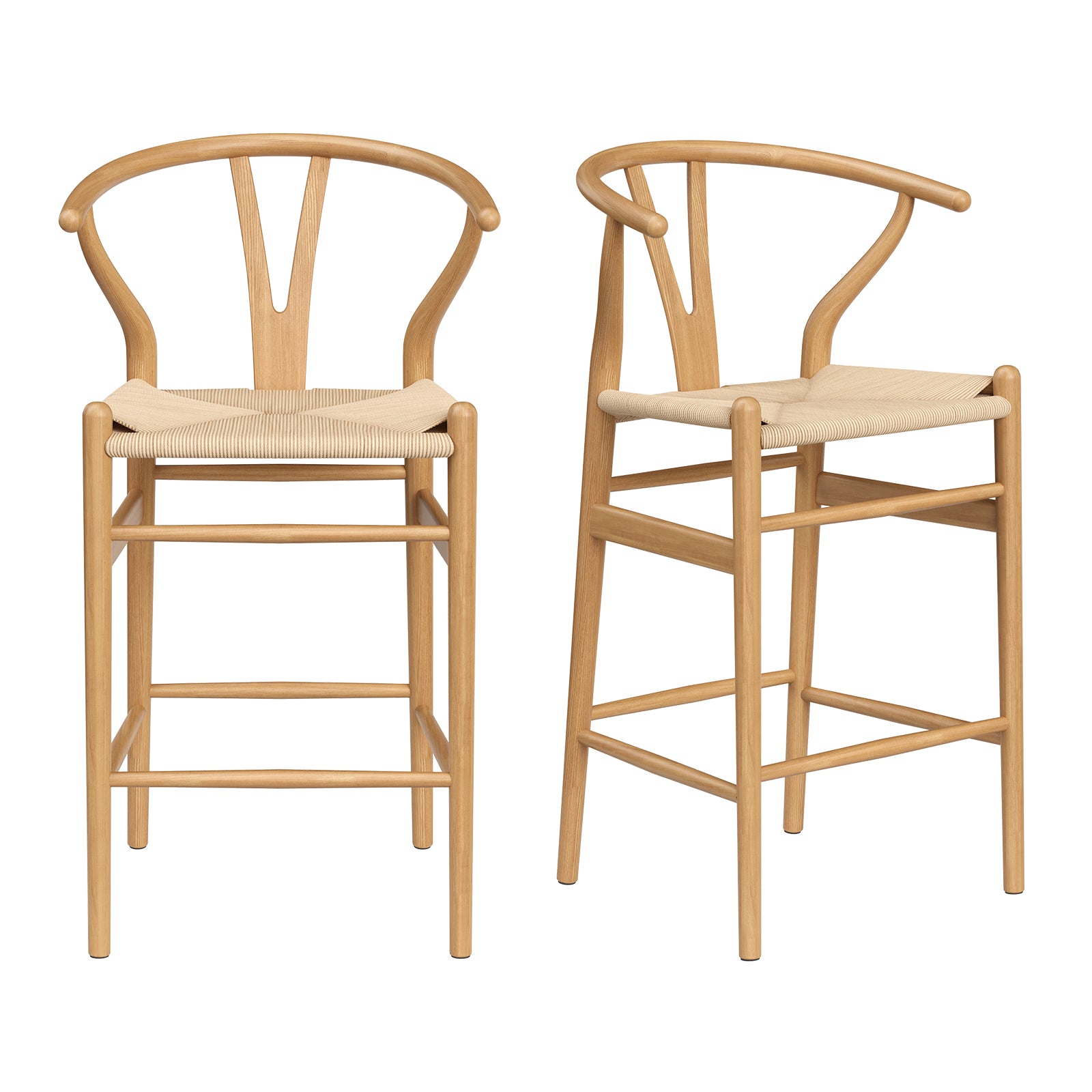 Wishbone Barstool,Weave Counter Height Bar Stools, Fully Assembled Rattan Bar Chairs For Kitchen Island,1Pc,Natural