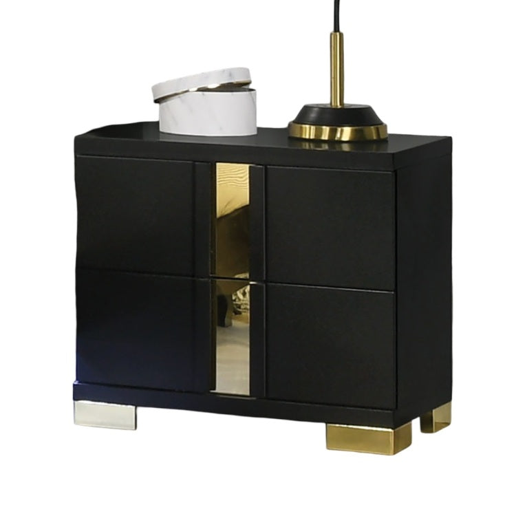 Attractive Beautiful Nightstand Bedroom Furniture Black And Gold Finish Bracketed Metal Legs 1Pc Bedside Table