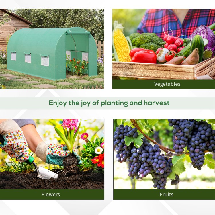 Outsunny 15' X 6' X 7' Walk In Tunnel Greenhouse Garden Plant Growing House With Door And Ventilation Window, Green