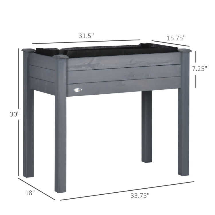 Outsunny Raised Garden Bed With Legs, 34" X 18" X 30", Elevated Wooden Planter Box, Self Draining With Bed Liner For Vegetables, Herbs, And Flowers Backyard, Patio, Balcony Use, Dark Gray
