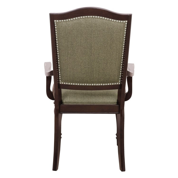 Dark Cherry Finish Armchairs Set Of 2 Upholstered Seat And Back Nailhead Trim Wooden Furniture Armrest Chairs Set