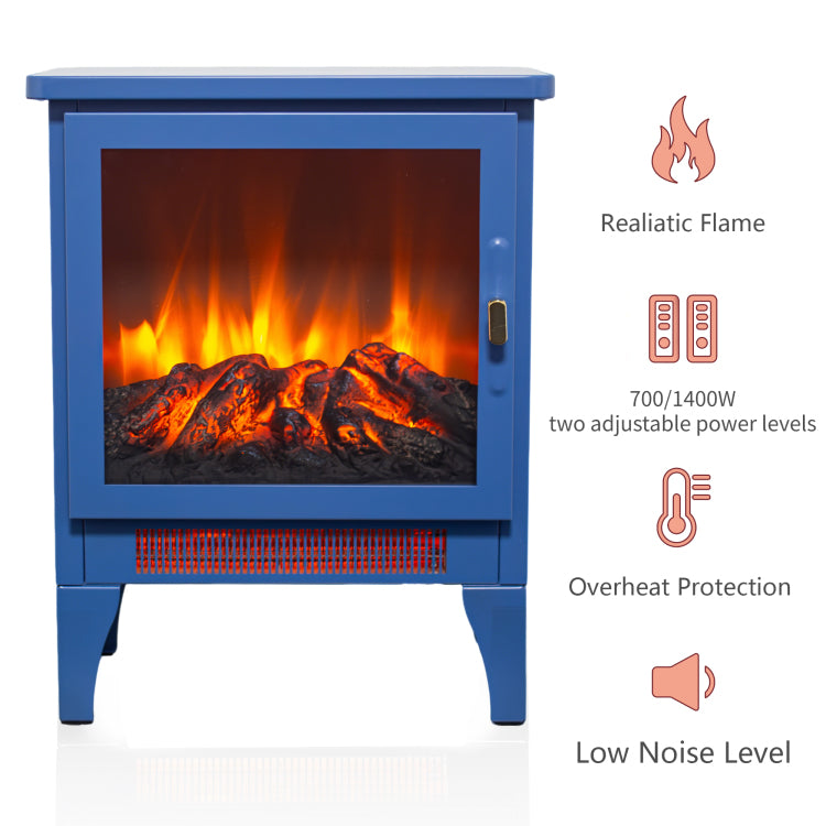 18 Inch Freestanding Electric Fireplace Stove Heater With 3D Flame Effect,Classic Blue