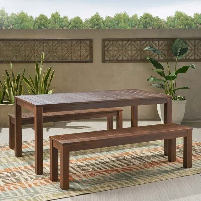 Outdoor Courtyard Table and Bench dark brown - wood