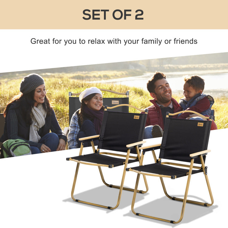 Outsunny 2 Pack Folding Camping Chair, Lightweight & Portable Beach Chairs Armchairs, Perfect For Festivals, Fishing, Picnic And Hiking, Black