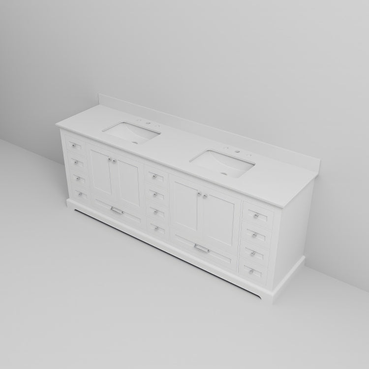 White Double Bath Vanity 84 In. W X 22 In. D, With White Quartz Top