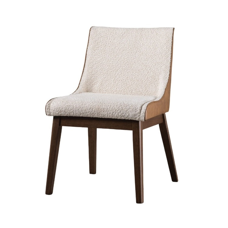 Mid Century Modern 2Pc Side Chair Padded Seat Angled Legs Curved Panel Back Walnut And Beige Finish
