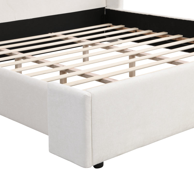 Elegant White Fabric Upholstered Bed With Tall Headboard, White, King