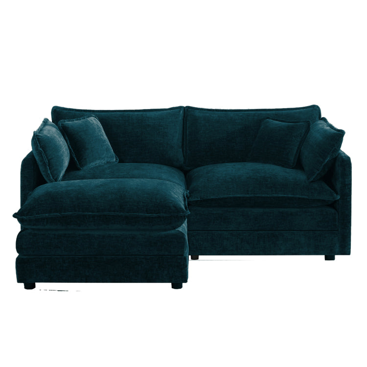 Chenille Two Seater Sofa With 1 Footrest, 2 Seater L Shaped Sectional With Ottoman,Loveseat With Ottoman For Small Living Space,Blue Chenille