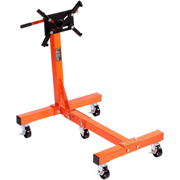 Engine Stand, 1500 Lbs 3 4 Ton Rotating Engine Motor Stand With 360 Degree Adjustable Head, Cast Iron Folding Motor Hoist Dolly, 5 Caster, 4 Adjustable Arms, For Vehicle Maintenance