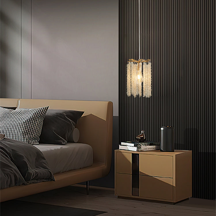 Luxury 3 Pack Crystal Pendant Lights, Elegant Golden Finish Chandelier With Waterfall Bead Design No Bulbs