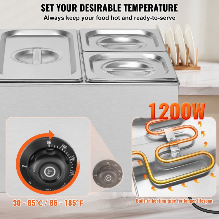 Commercial Electric Food Warmer 4 Pan Countertop Buffet 16.4Qt Bain Marie
