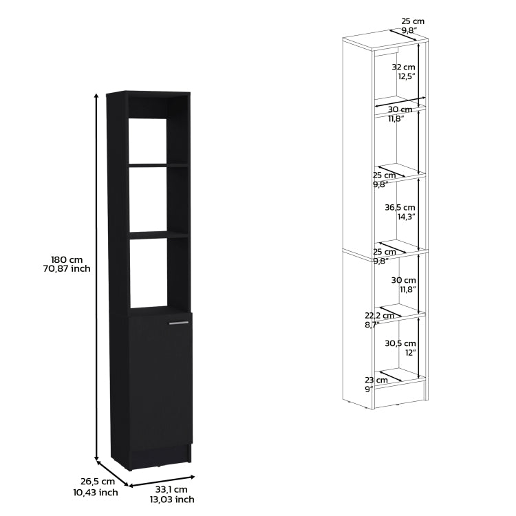 Linen Cabinet, 1 Door, 6 Shelves, Black