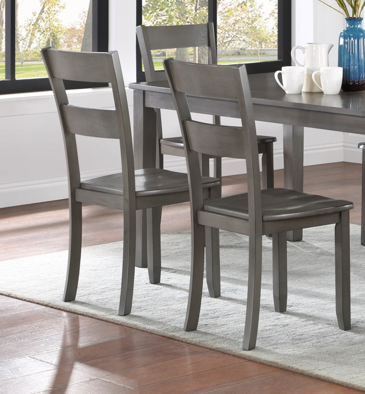 2Pc Transitional Dining Side Chair Ladder Back Wooden Dining Room Furniture Gray