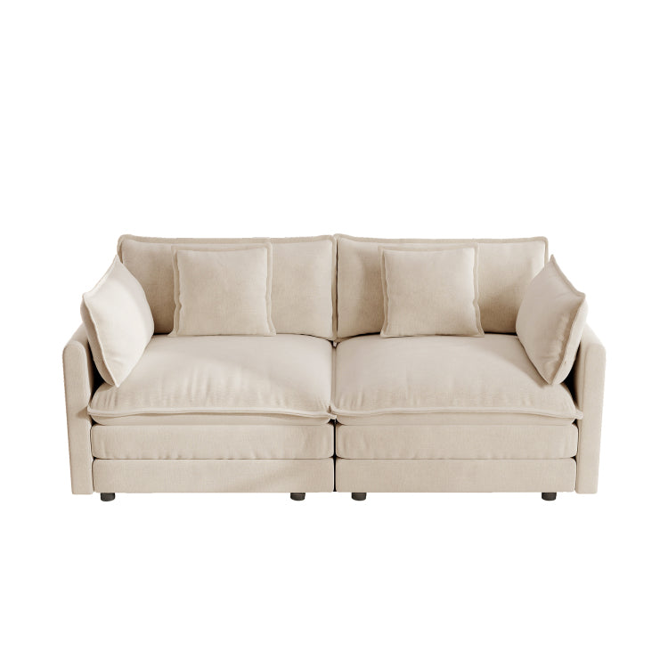 Modern Fabric Loveseat Sofa Couch For Living Room, Upholstered Large Size Deep Seat 2 Seat Sofa With 4 Pillows ,Light Coffee Chenille
