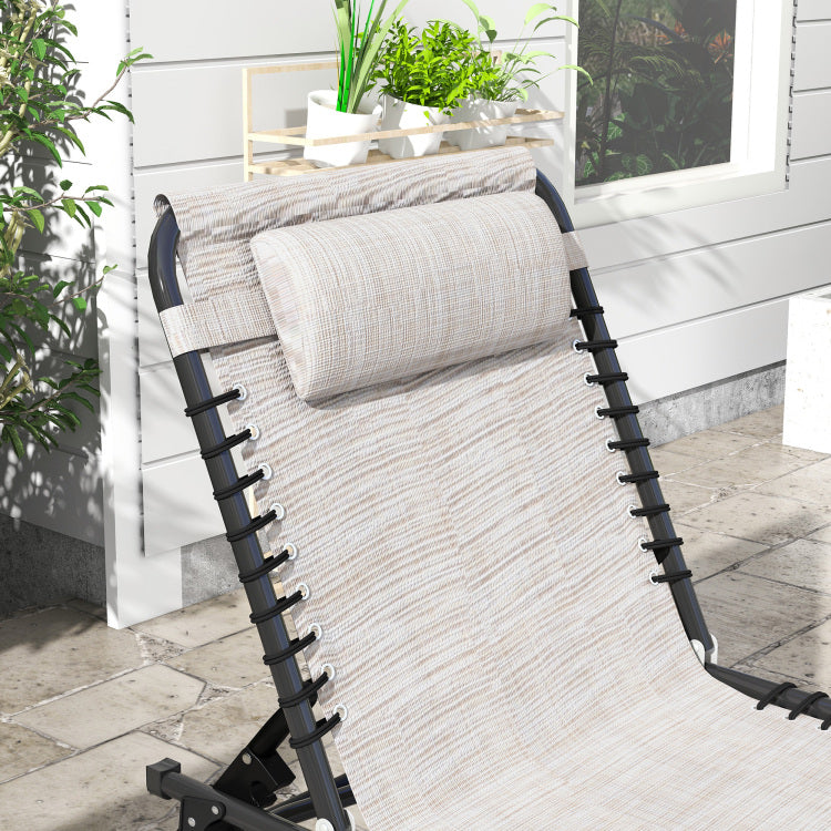 Outsunny Folding Chaise Lounge Pool Chair Set Of 2, Patio Sun Tanning Chair, Outdoor Lounge Chair With 4 Position Reclining Back, Mesh Seat For Beach, Yard, Patio, Cream