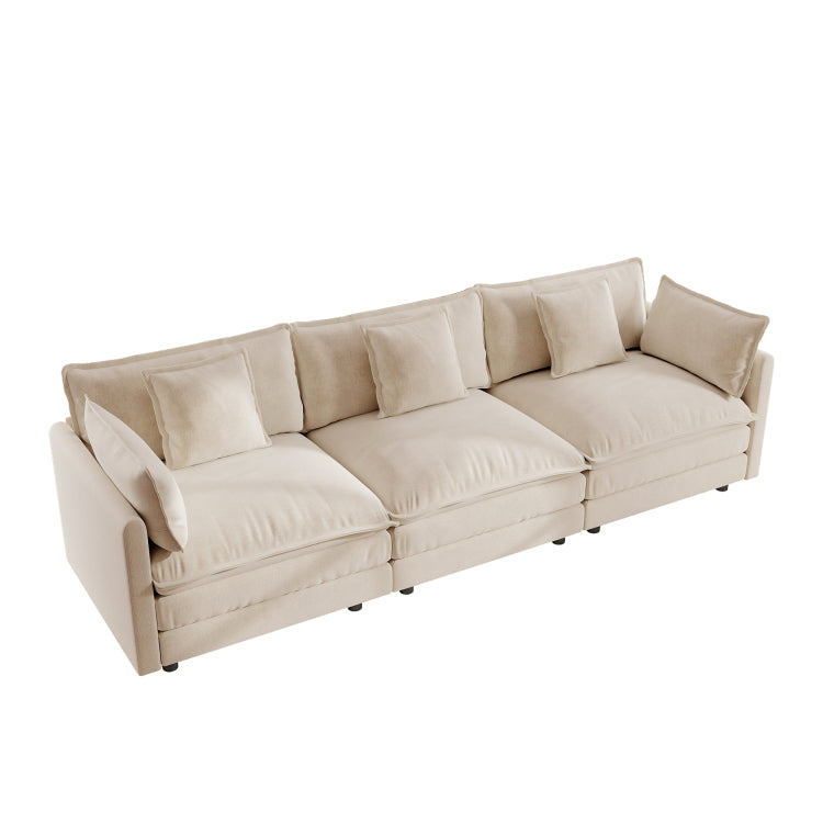 Mid Century Modern Couch 3 Seater Sofa With 2 Armrest Pillows And 3 Toss Pillows, Couch For Living Room Light Coffee Chenille