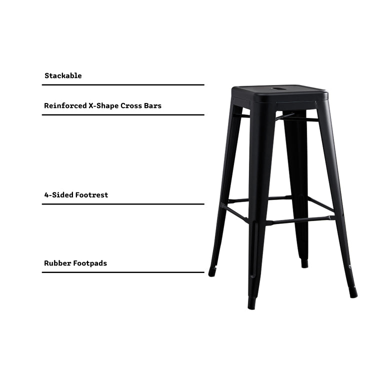 Backless Modern Light Weight Industrial Contemporary Rustic Vintage Costal Metal Bar Stools Without Back And 4 Leg Design Set Of 2 30" Seat, Distressed Black