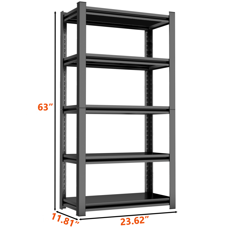 63" H Adjustable Storage Rack, Adjustable Shelves, 2000Lbs Five Tier Shelving Unit, Scratch Resistant And Wear Resistant Panels, Black, Requires Assembly