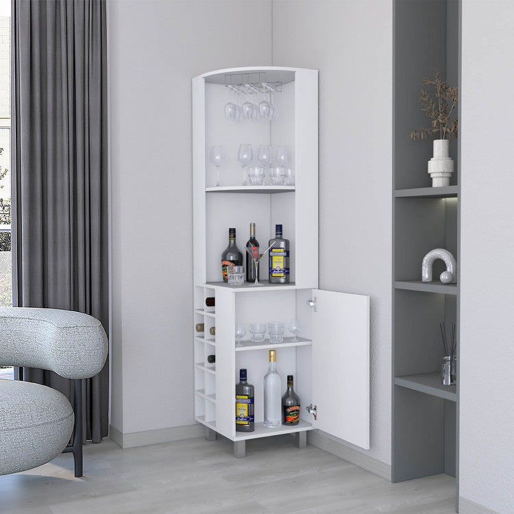 Leah Corner Bar Cabinet With Large Storage And Wine Rack. White