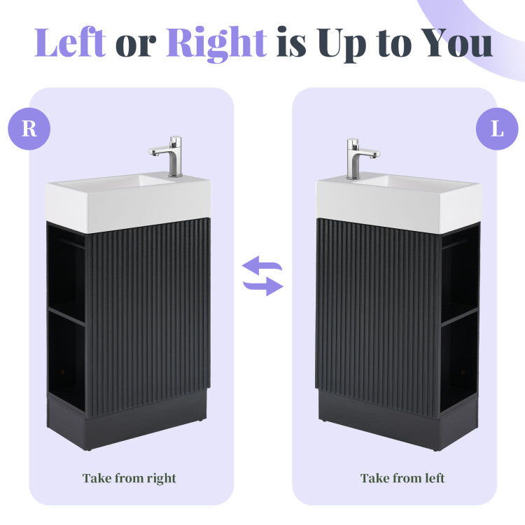 18.6" Bathroom Vanity With Sink, Bathroom Vanity Cabinet With Two Tier Shelf, Left Or Right Orientation, Black Wf308491 Color