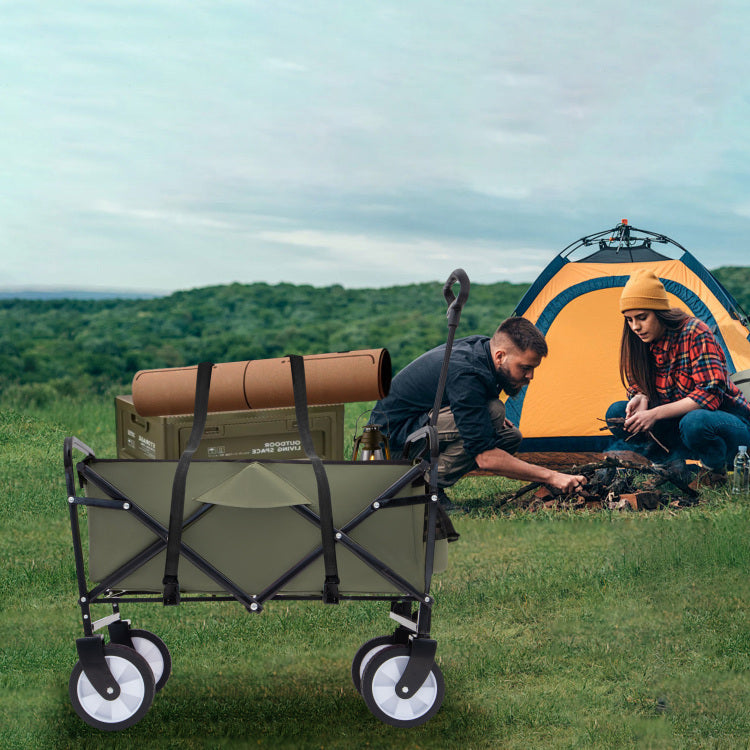 Minimeetall Strap Collapsible Foldable Wagon Cart With Strapping System, Beach Wagon, Utility Cart, Utility Wagon Grocery Cart For Camping Shopping Sports Gardeing Fishing Supports 225Lbs, Army