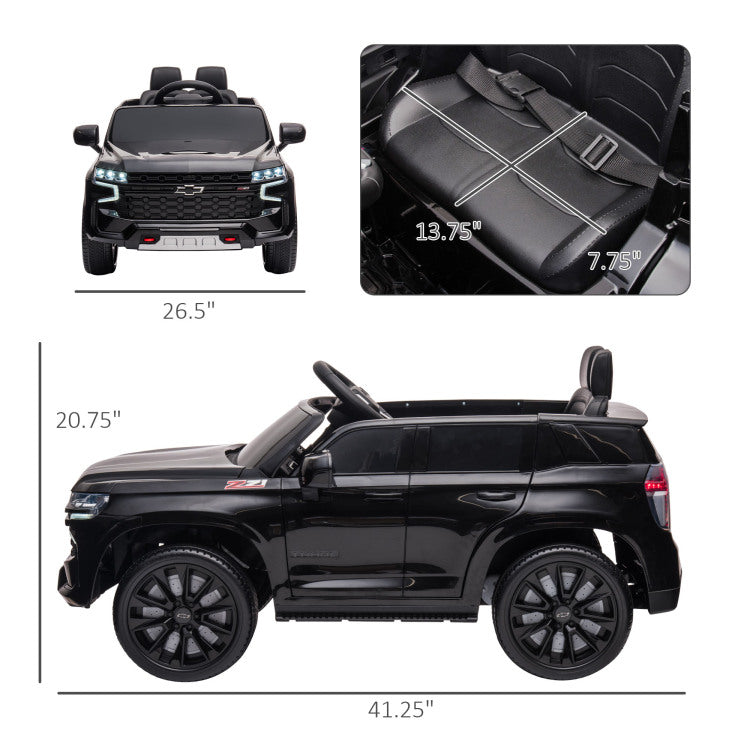 Aosom Chevrolet Tahoe Licensed Kids Ride On Car, 12V Battery Powered Kids Electric Car With Remote Control, Music, Lights, Horn, Suspension For 3 6 Years Old, Black