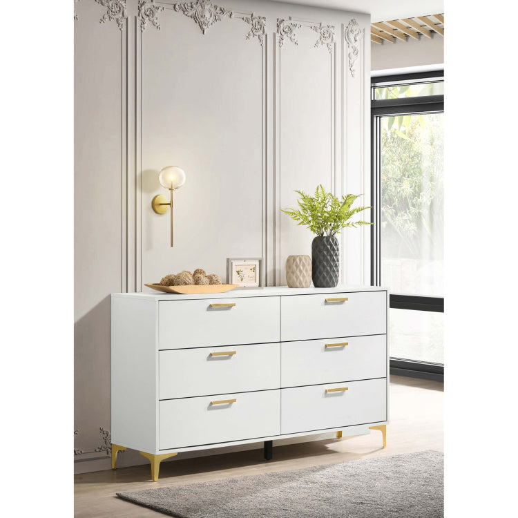 Karena White Rectangular 6 Drawer Dresser