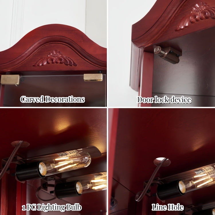 Glass Cabinet Lighted Corner Cabinet Corner Display Curio Cabinet, Glass Display With Light Included Bar Cabinet,Wine Cabinet With Adjustable Glass Shelves Carved Decoration Cherry Light Included