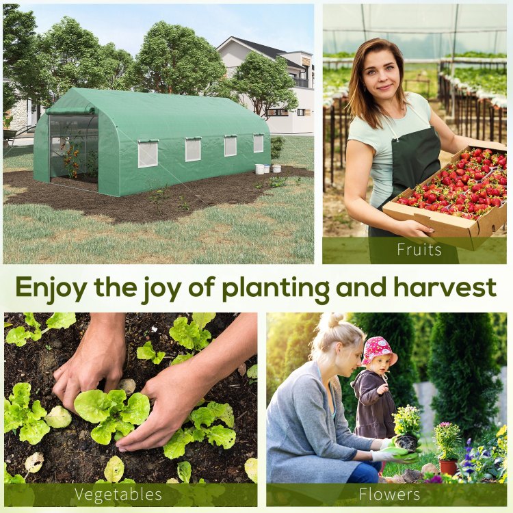 Outsunny 20' X 10' X 7' Walk In Tunnel Greenhouse With Zippered Mesh Door And 8 Mesh Windows, Gardening Plant Hot House With Galvanized Steel Hoops, Green