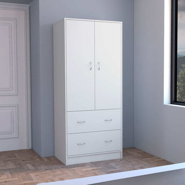 Taly Armoire With Double Doors, 2 Drawers, And Hanging Rod White