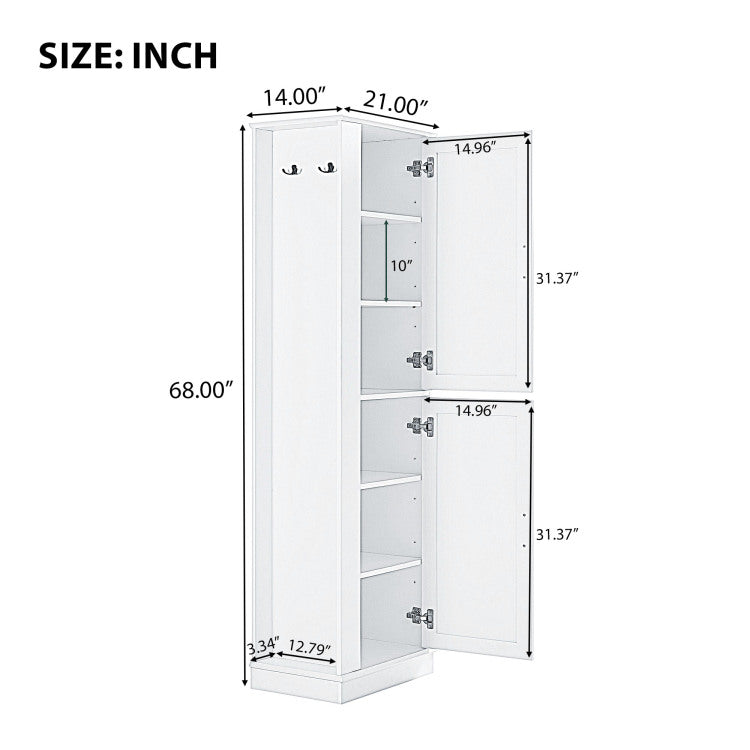 Tall Bathroom Storage Cabinet, Freestanding Storage Cabinet With Hook And Adjustable Shelf, Mdf Board, Black