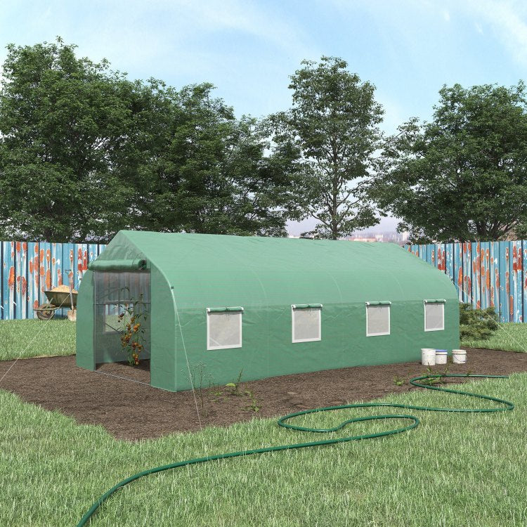 Outsunny 20' X 10' X 7' Walk In Tunnel Greenhouse With Zippered Mesh Door And 8 Mesh Windows, Gardening Plant Hot House With Galvanized Steel Hoops, Green