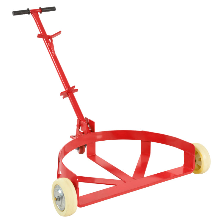 55 Gallon Drum Dolly, 1200Lbs Capacity, With 2 Fixed Pu Wheels And 1 Swivel Wheel Low Profile Steel Oil Drum Caddy Oil Barrel Drum Roller Hand Cart Red