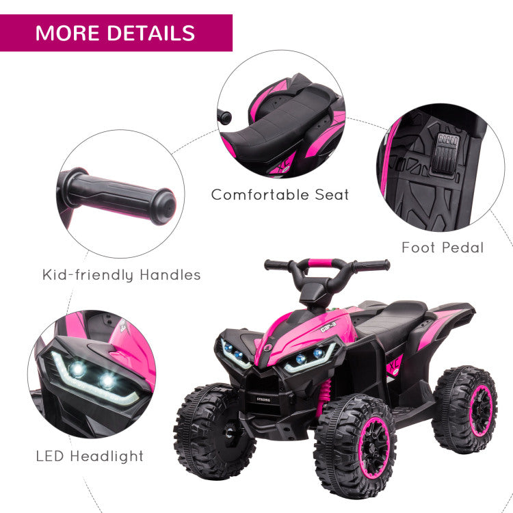 Aosom 12V Kids Atv Quad Car With Forward & Backward Function, Four Wheeler For Kids With Wear Resistant Wheels, Music, Electric Ride On Atv For Toddlers Ages 3 5 Years Old, Pink