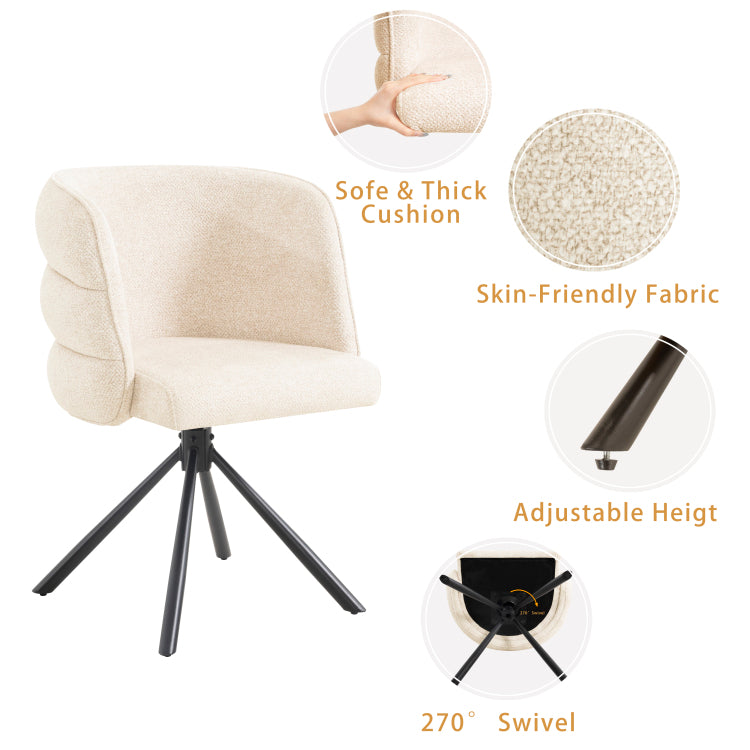 270 Swivel Home Office Desk Chairs Set Of 2,Modern Dining Chairs, Upholstered Bedroom Chairs With Metal Base,Makeup Chair For Vanity, For Living Room, Bedroom,Study Room,Dining Room Beige